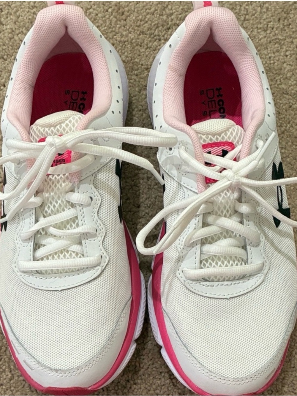 Under Armour White and Pink Women's Athletic Sneakers - Picture 2 of 5